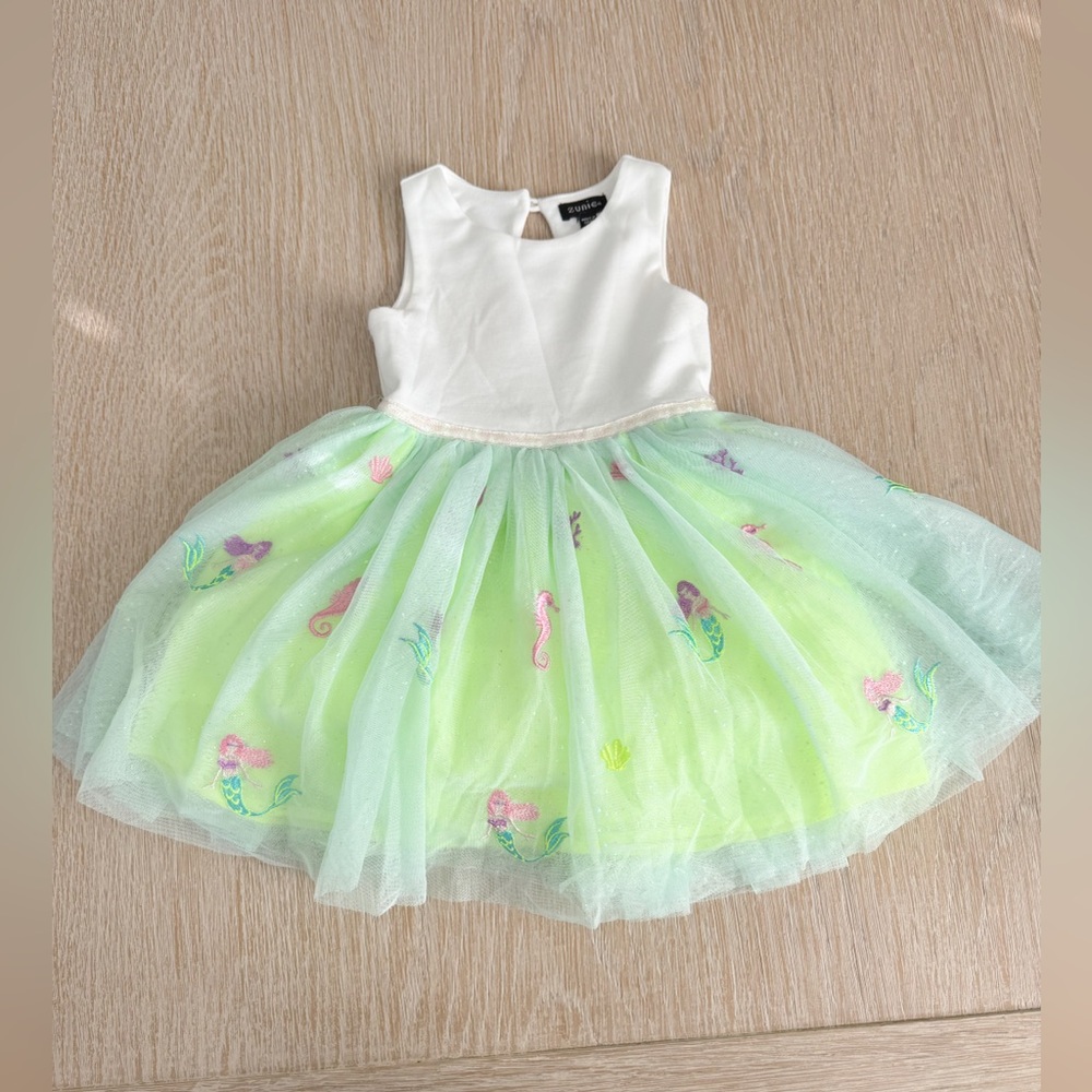 Zunie Toddler Girls' Sequin tulle Dress with mermaid and sea-life embroidery.